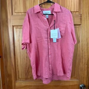 Thom Aaron 100% Linen Coral Button Down Shirt Size Large